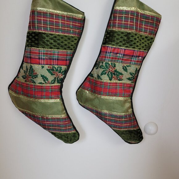 New Handmade Green Traditional Quilted Christmas Stocking, Rustic Nordic Hygge - Picture 6 of 6